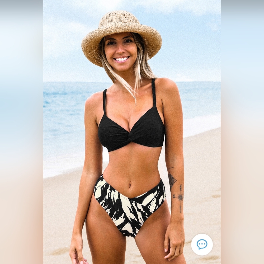 Whimsical Strokes Twisted Front Bralette & Cheeky Bikini Set